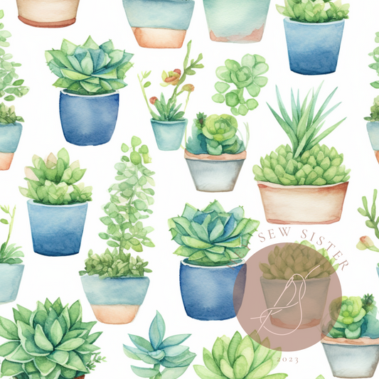 Watercolor potted succulents seamless file